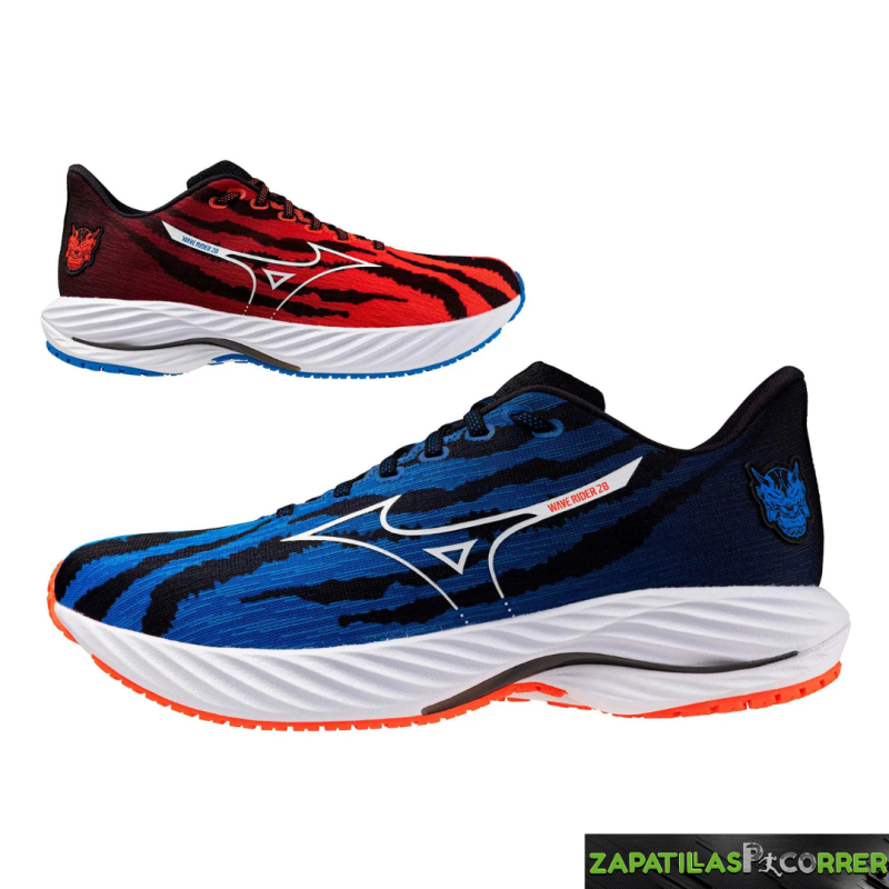 Zapatillas Mizuno Wave Rider 28 Rojo Azul Demonio