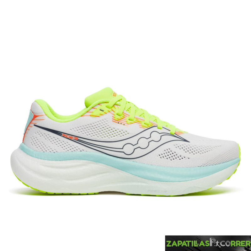 Zapatillas Saucony Ride 19 Blanco Celeste Mujer